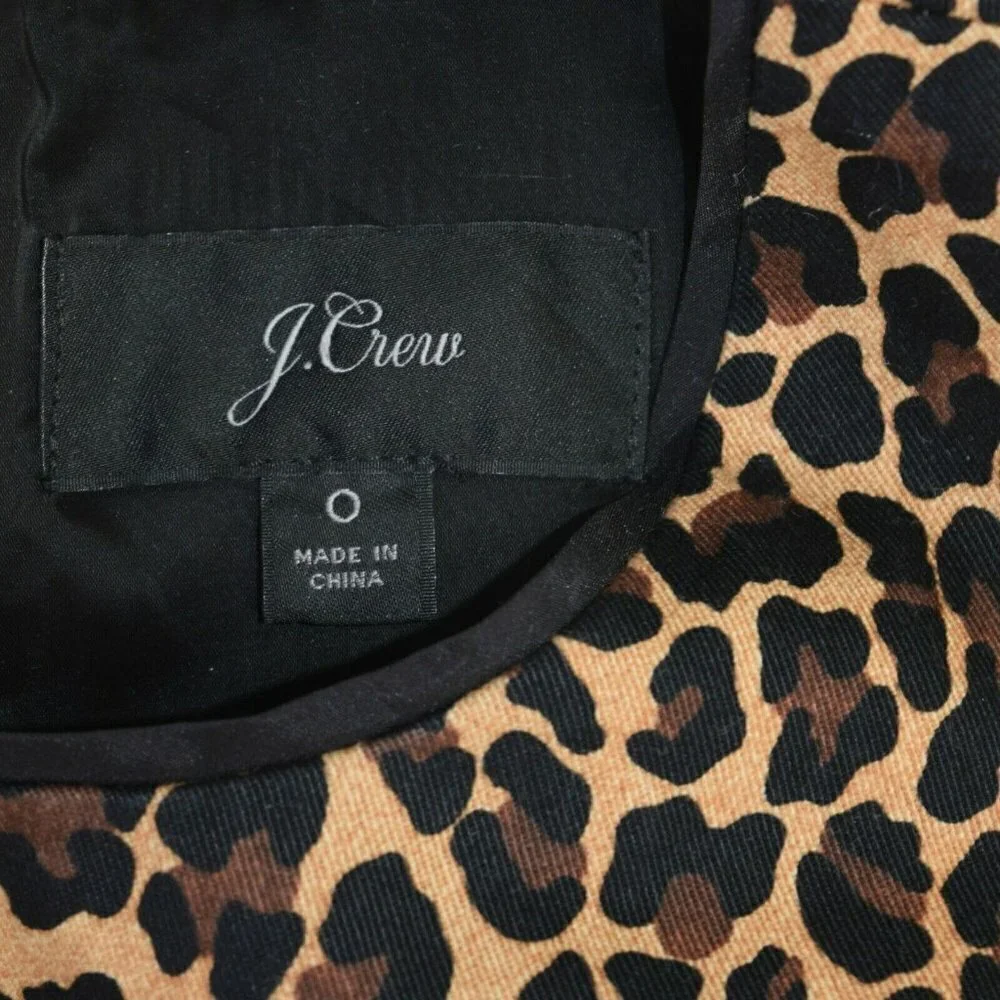 J. CREW Sheath Dress in Leopard Bi-Stretch Cotton- Size‎ 0- Color Leopard Print